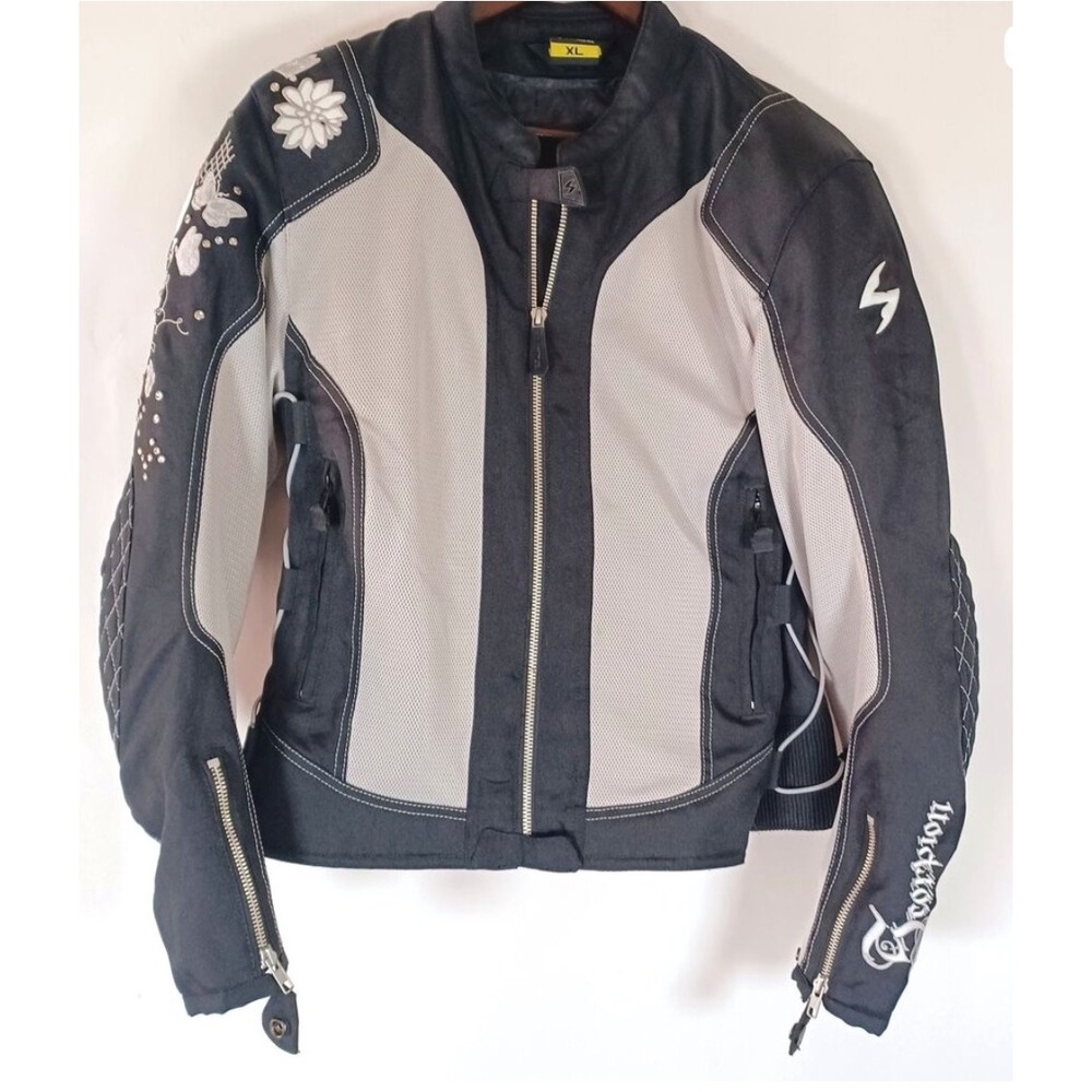 Scorpion EXO Motorcycle Jacket Black Gray Mesh Floral Embellishment L NWOT‎